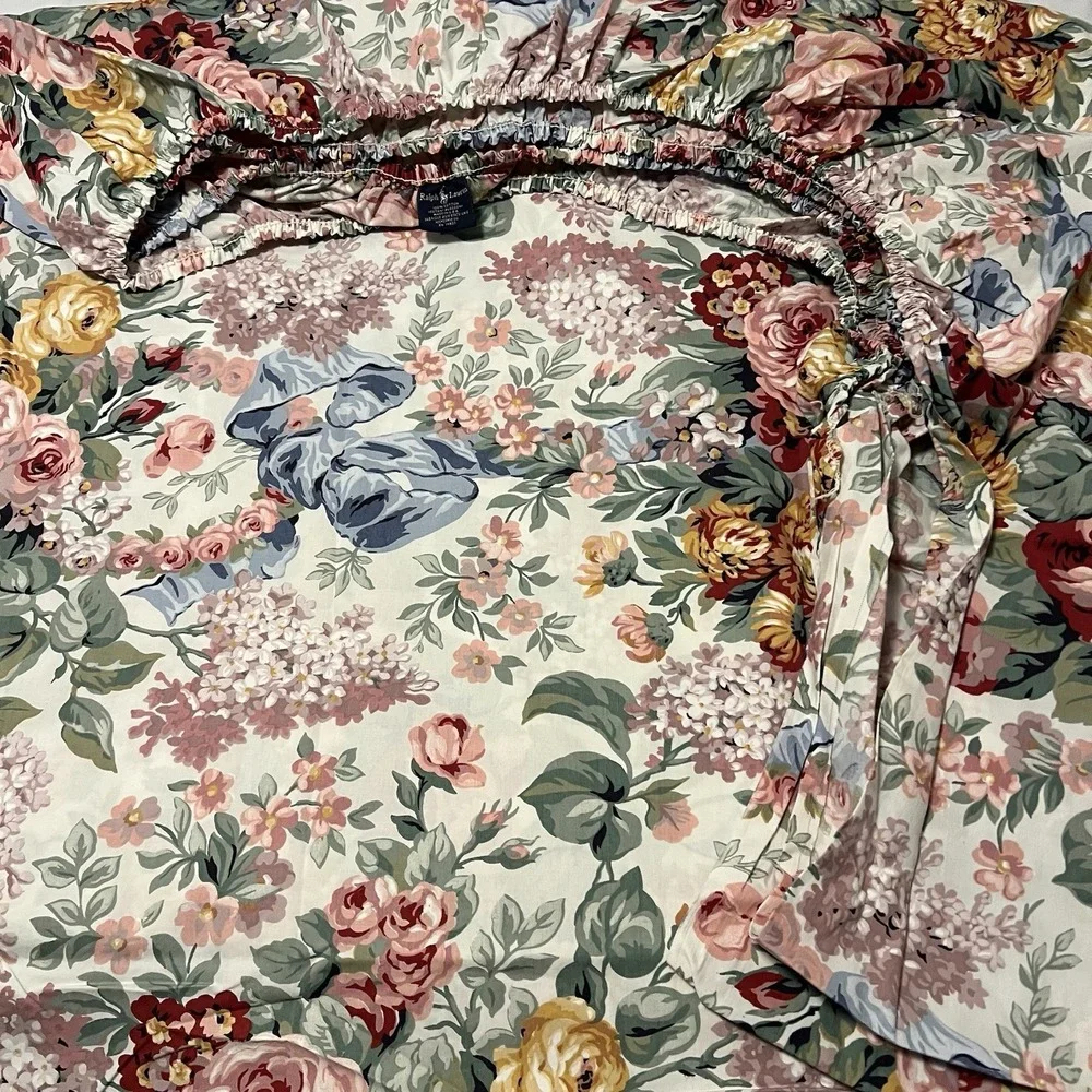 Vtg Ralph Lauren Allison Cotton Full Fitted Sheet Cabbage Rose USA Cottagecore